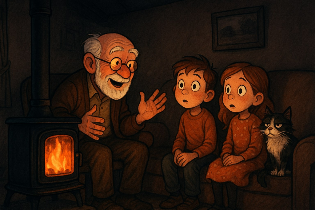 grandfather telling story to grandkids