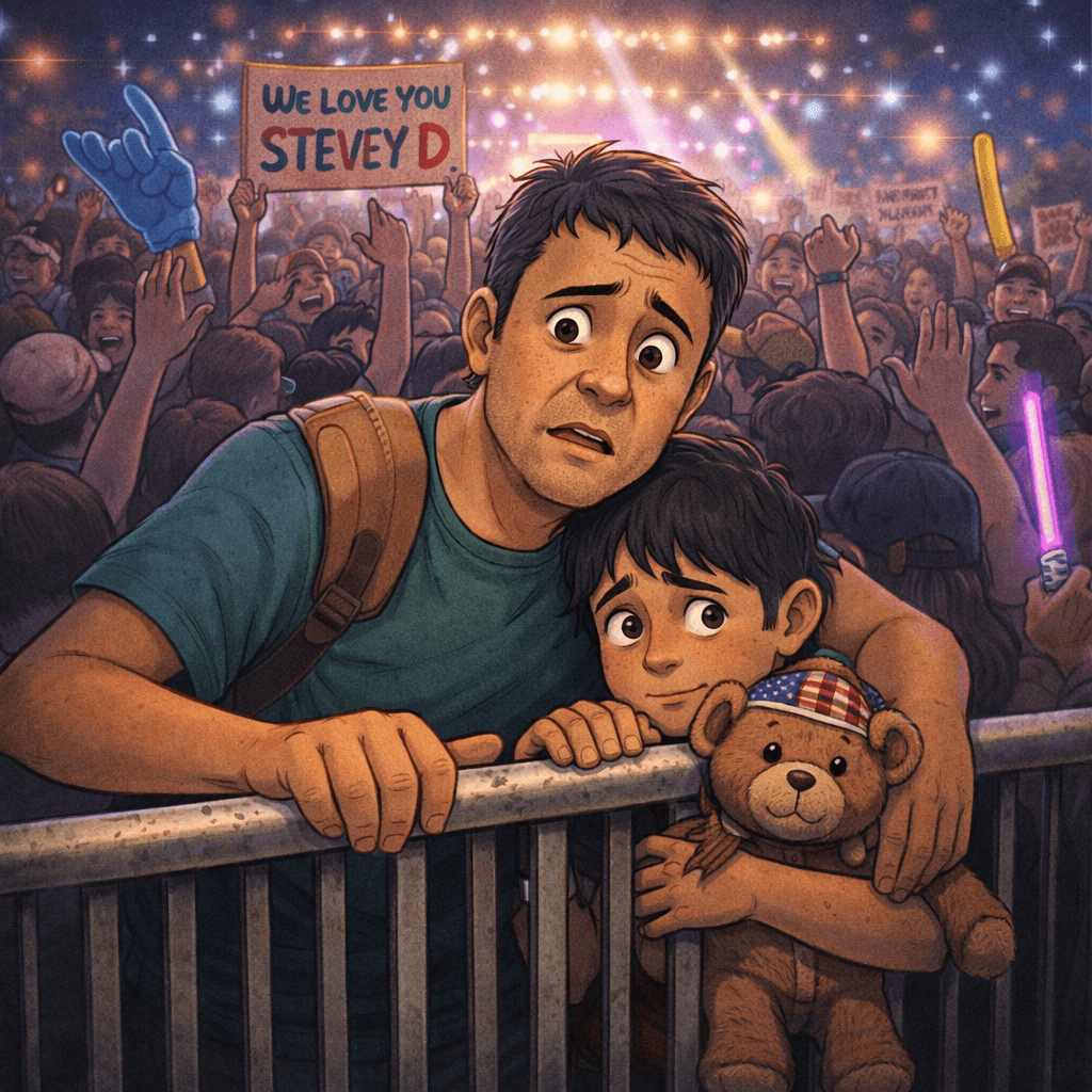 concerned dad and son at stevey d concert